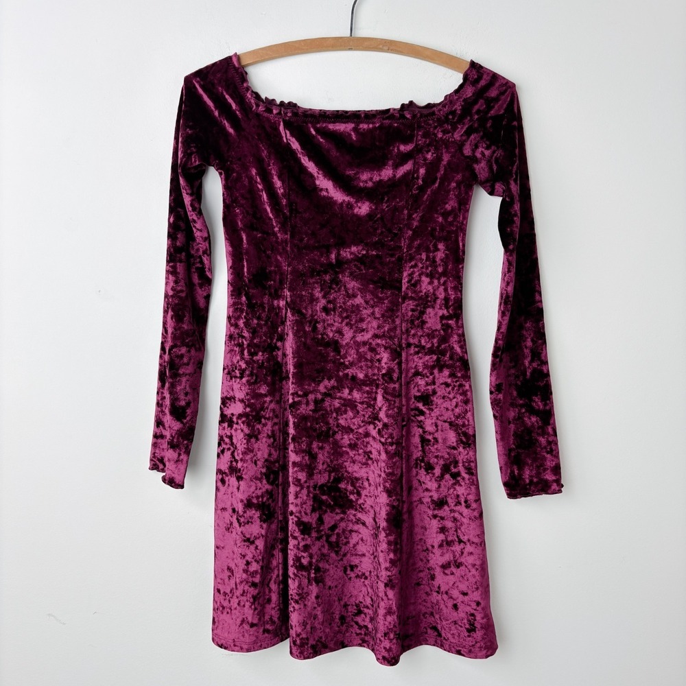 Hollister Crushed‎ Velvet Babydoll Skater Dress XS Burgundy Ren Faire Fairycore